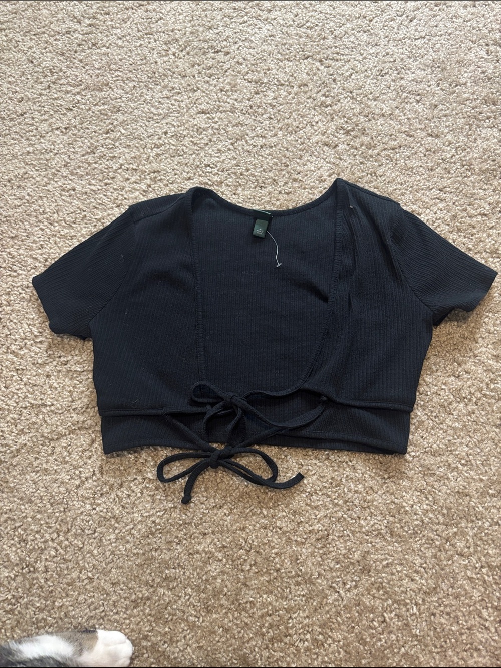 wild fable Black Ribbed Tie-Front Crop Top